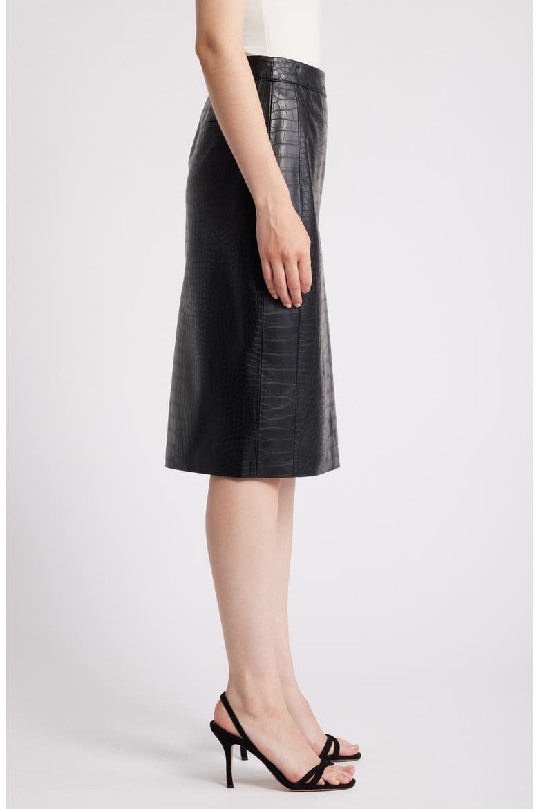 Croc Embossed Faux Lether Midi Skirt, Alternate, color, BLACK