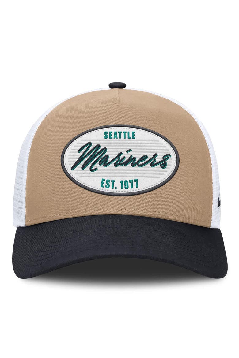 Men's Nike  Khaki/Navy Seattle Mariners Rise A-Frame Trucker Adjustable Hat, Alternate, color, Khaki