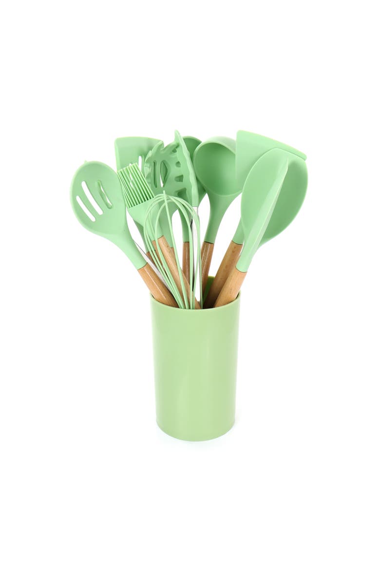 Silicone and Wood Cooking Utensils, Set of 12, Alternate, color, Mint Green