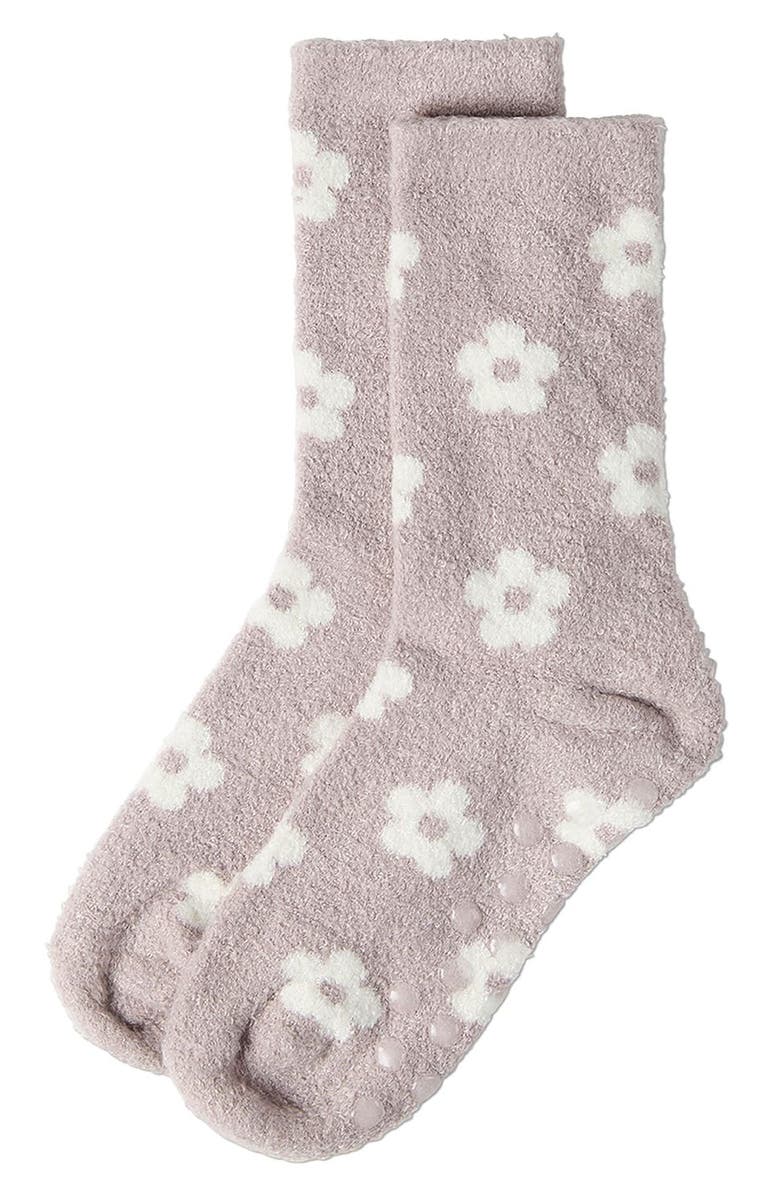 MeMoi Daisies Lavender Infused Crew Socks, Alternate, color, Cement