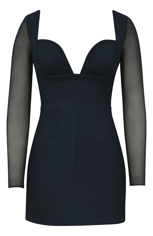 Shop House Of Cb Angelie Long Sleeve Stretch Crepe Cocktail Minidress In Parisian Night