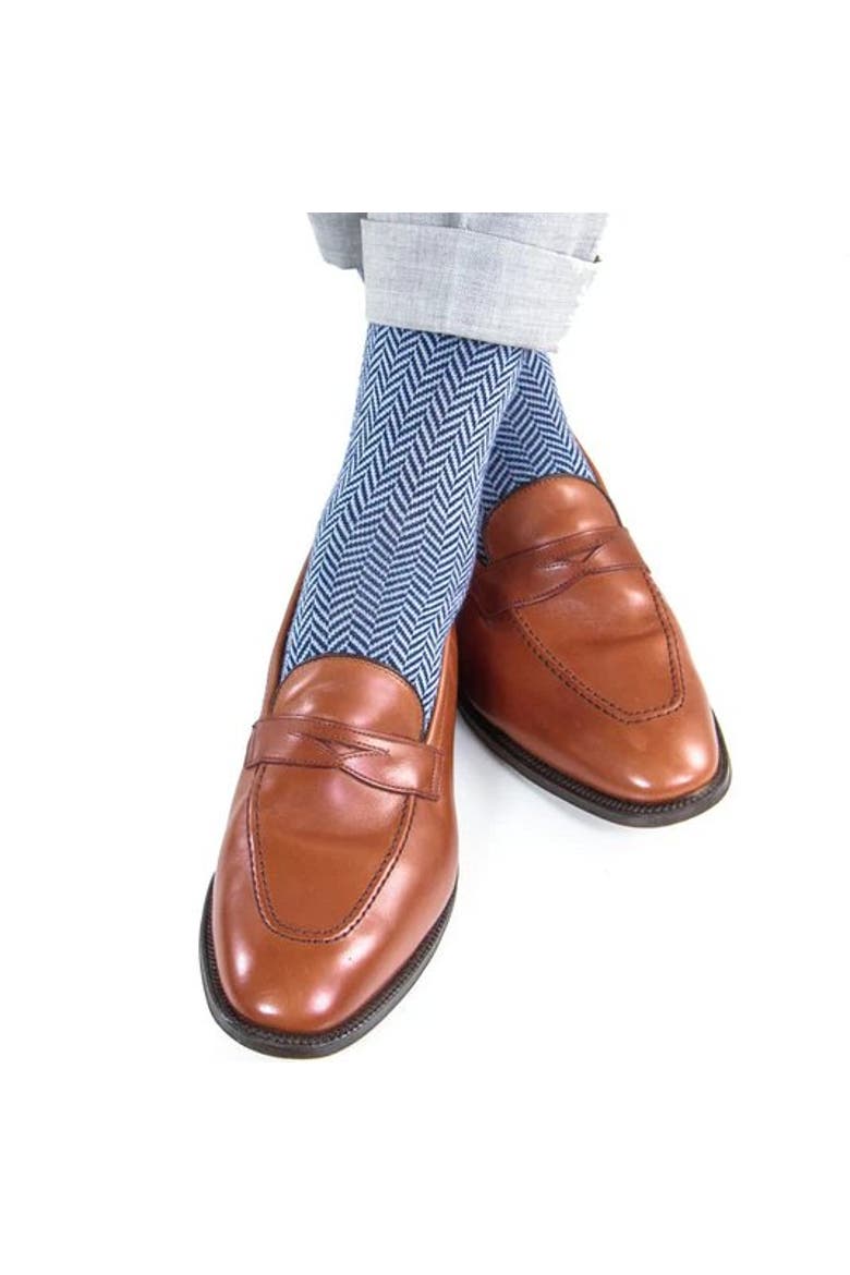 Hunter Merino Wool Herringbone Mid-Calf Socks, Alternate, color, Navy with Light Blue
