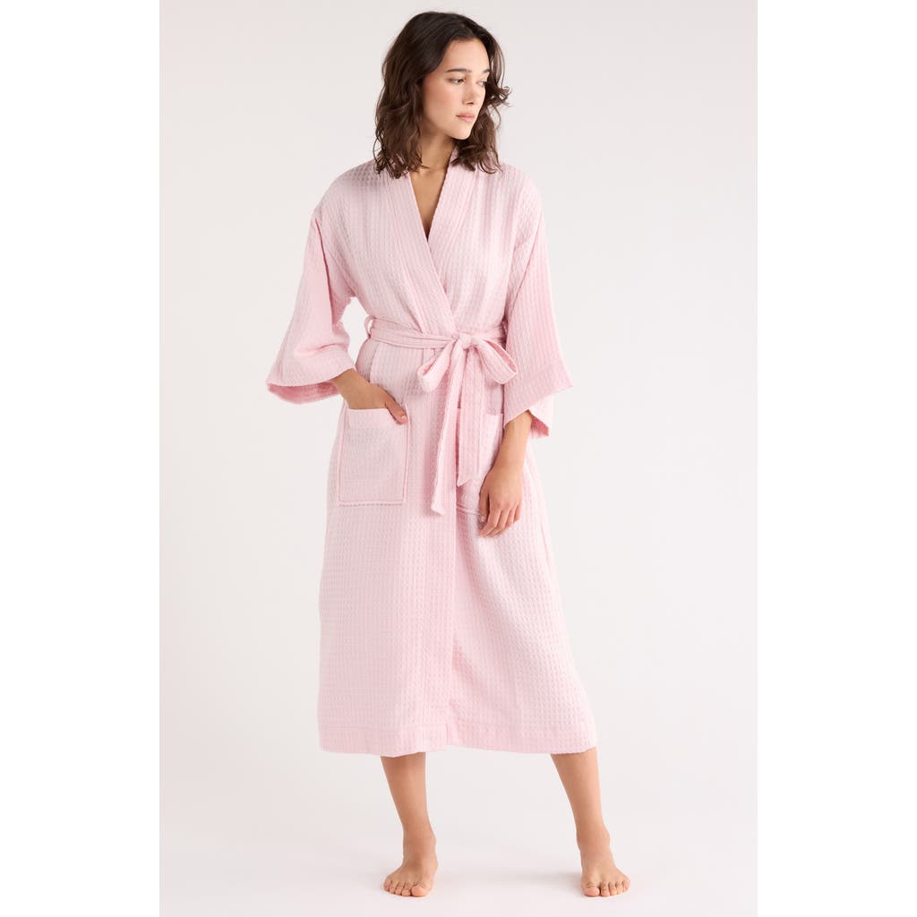 Nordstrom Rack Midi Waffle Knit Robe In Pink