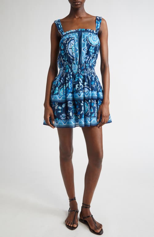 Ramy Brook Alicia Mixed Print Cotton Blend Minidress In Blue