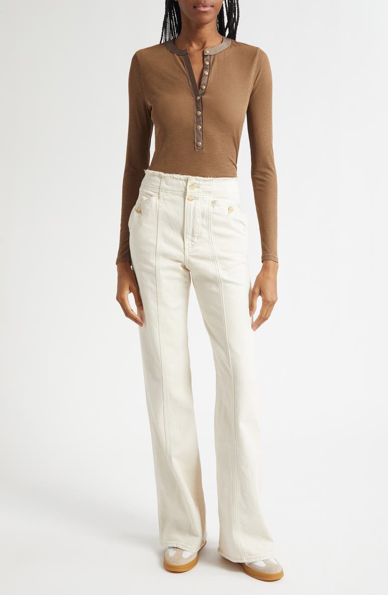 Veronica Beard Crosbie Seamed High Waist Wide Leg Jeans, Alternate, color, Ecru