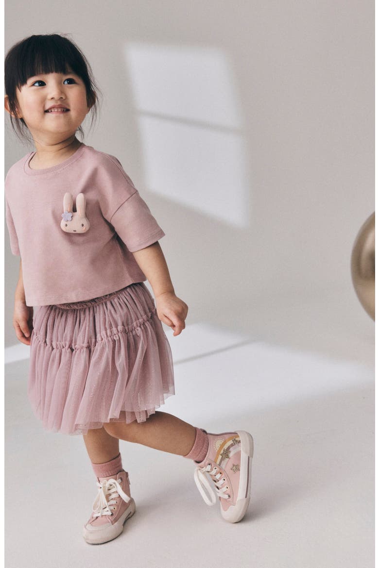 Kids' Bunny Top & Sparkle Skirt Set, Alternate, color, PINK