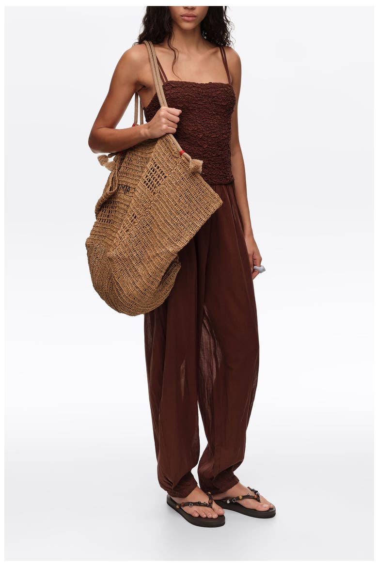 Cotton Gathered Balloon Jumpsuit, Alternate, color, BROWN