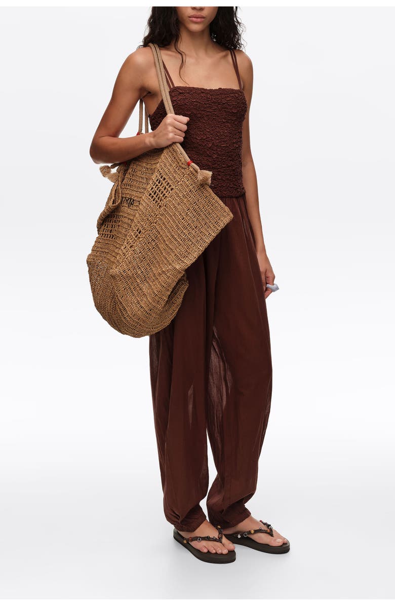 Bimba y Lola Cotton Gathered Balloon Jumpsuit, Alternate, color, Brown