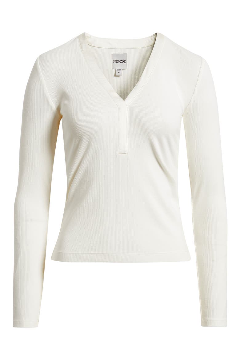 Trimmed Knit Rib V-Neck Top, Alternate, color, CLASSIC CREAM