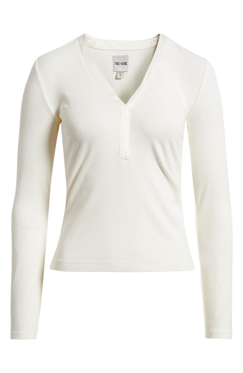 NIC+ZOE Trimmed Knit Rib V-Neck Top, Alternate, color, Classic Cream