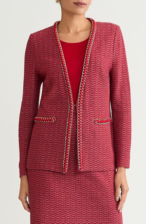 Ming Wang Whipstitch Chain Trim Knit Jacket In Red