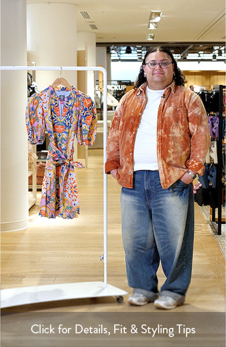 Print Ruffle Tie Waist Puff Sleeve Dress, sales video thumbnail