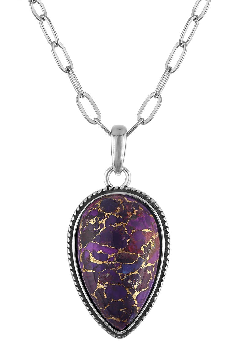 Teardrop Pendant Paperclip Chain Necklace, Main, color, PURPLE/ WHITE GOLD