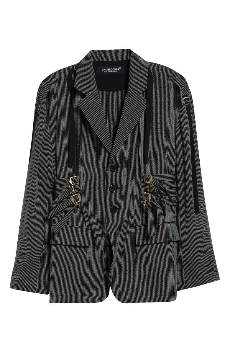 Undercover Buckled Strap Pinstripe Single Breasted Silk & Paper Blazer, Alternate, color,
