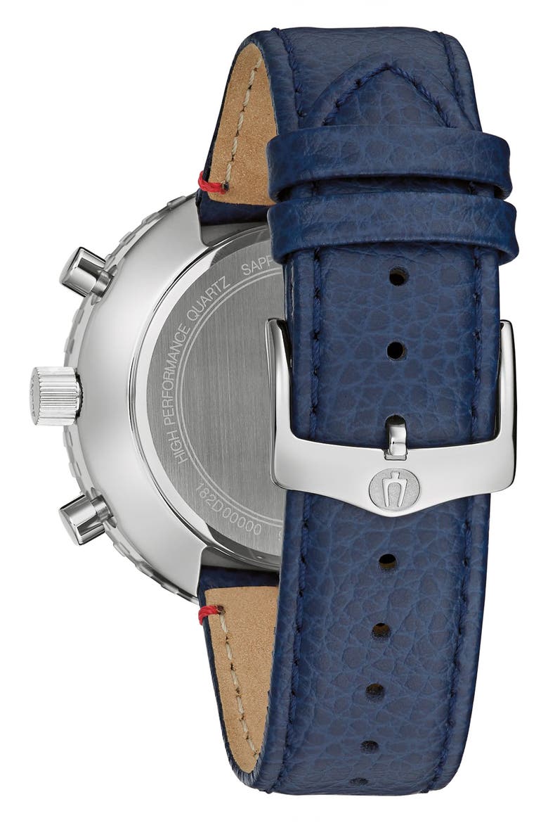 Archive Series Chronograph Leather Strap Watch, 46mm, Alternate, color, BLUE