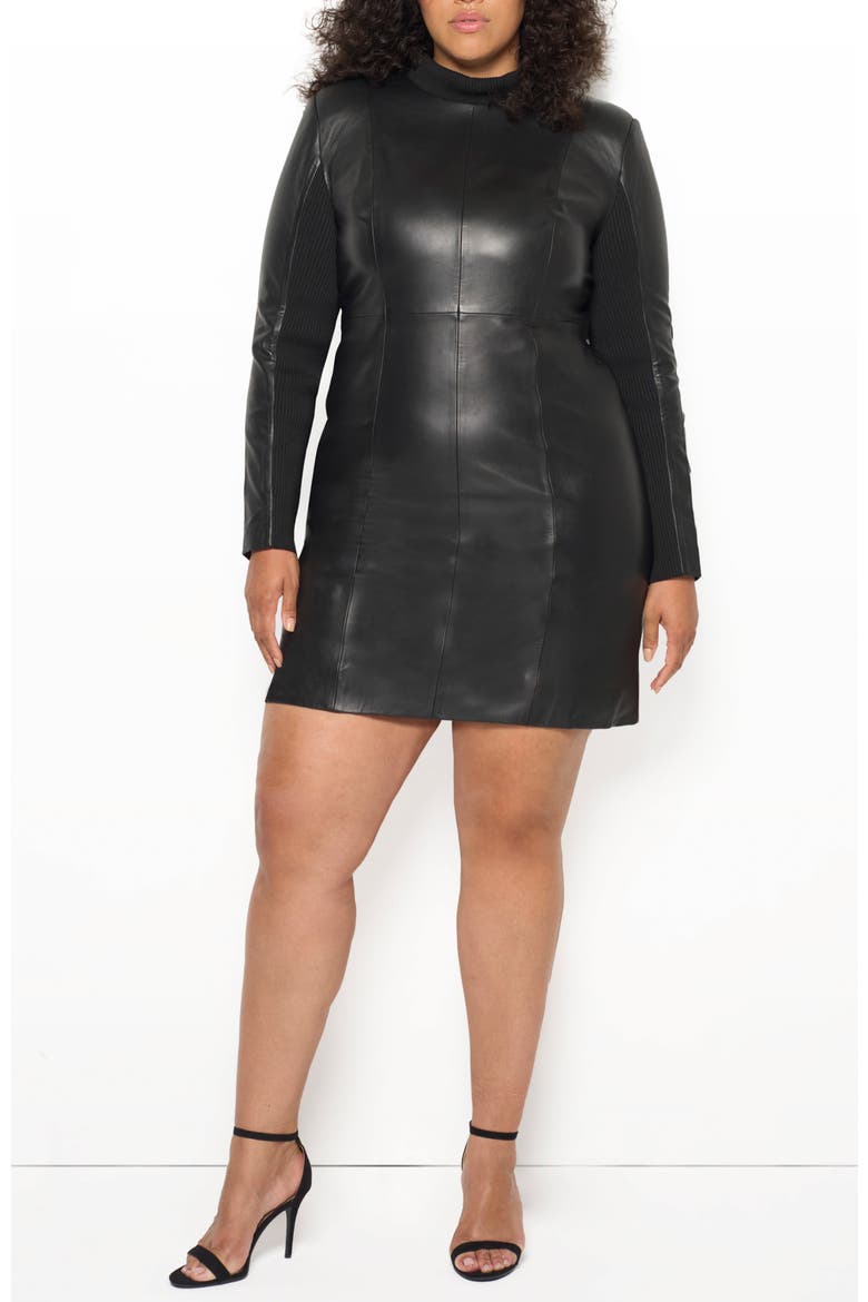 The Lbd Upcycled Leather Dress, Alternate, color, Black