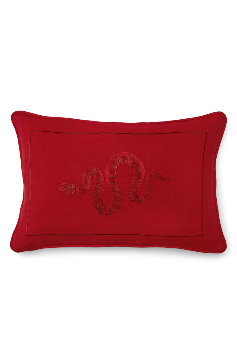 SFERRA Embroidered Snake Accent Pillow, Main, color, Red/Red