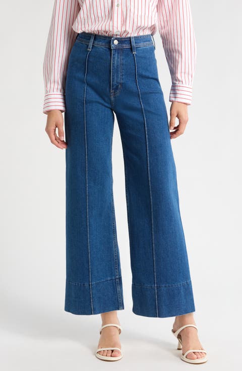 Penny Pintuck High Waist Ankle Wide Leg Jeans (Country Club)