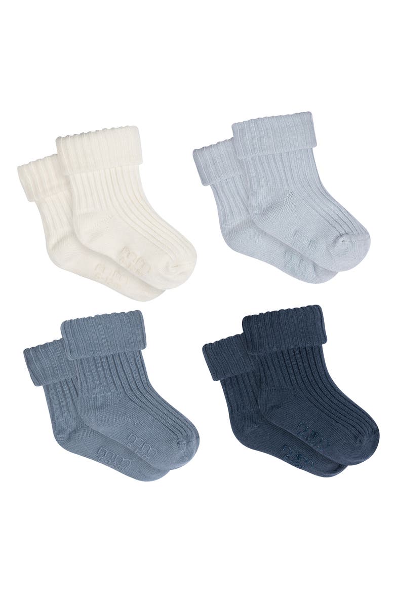 Rolled Cuff Ribbed Socks, 4-pack, Main, color, Blue