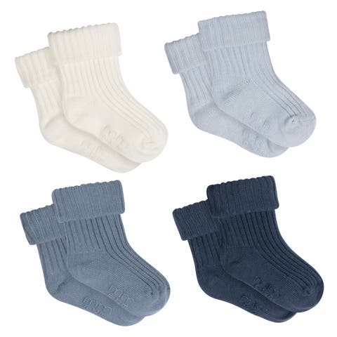 Rolled Cuff Ribbed Socks, 4-pack