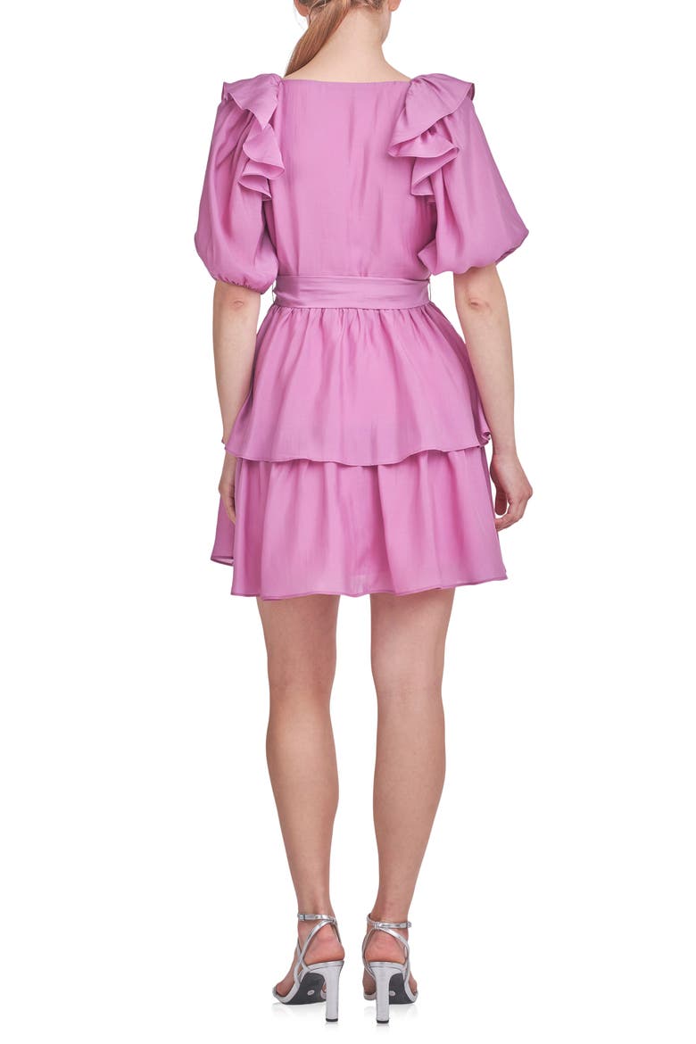 Ruffle Tie Waist Puff Sleeve Tiered Minidress, Alternate, color, ORCHID