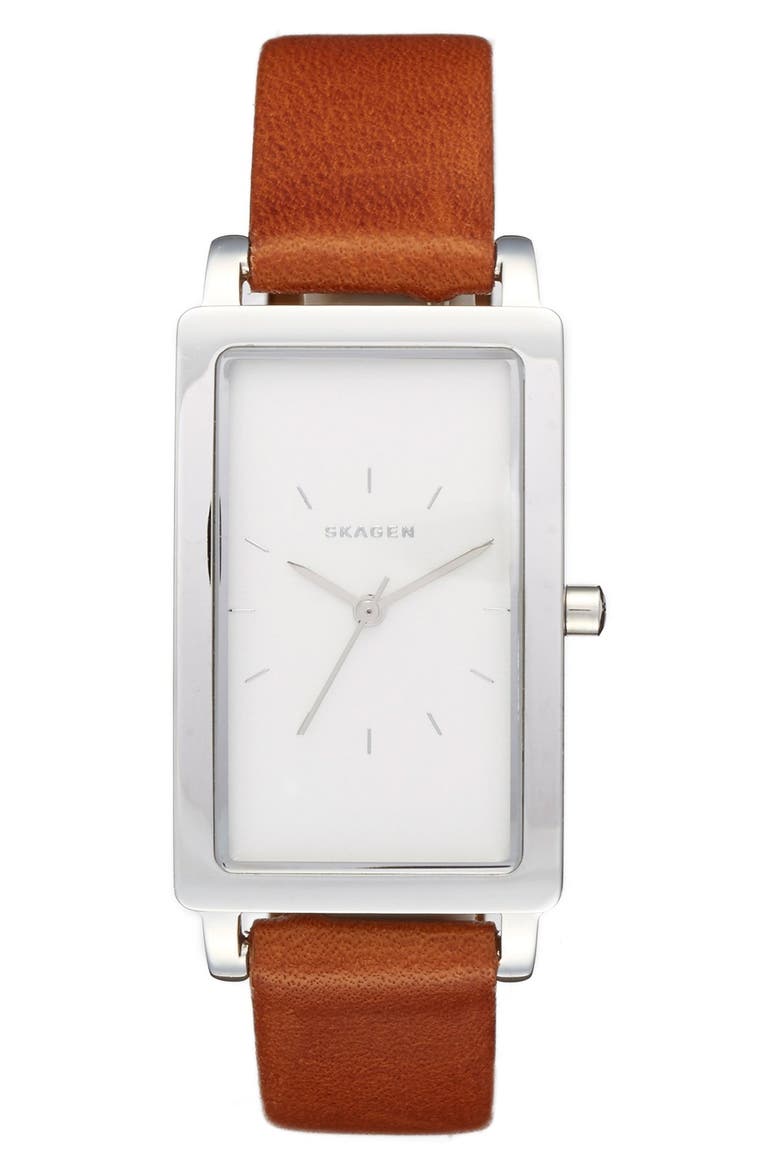 'Hagen' Leather Strap Watch, 22mm x 43mm, Main, color, BROWN/ WHITE