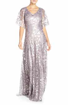 Donna Morgan 'Camilla' Sequin Flutter Sleeve Gown