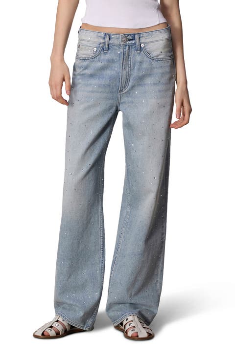 Logan Crystal Embellished Wide Leg Jeans (Misty w/ Jewels)