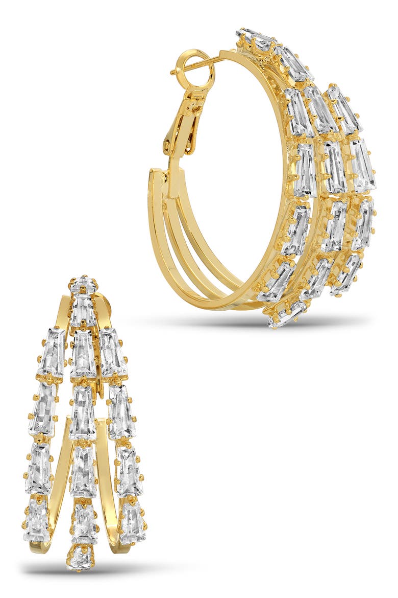 Baguette Cubic Zirconia Hoop Earrings, Main, color, GOLD