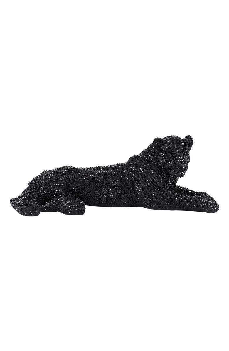 VIVIAN LUNE HOME Black Polystone Glam Leopard Sculpture with Carved Faceted Crystal Exterior, Main, color, 