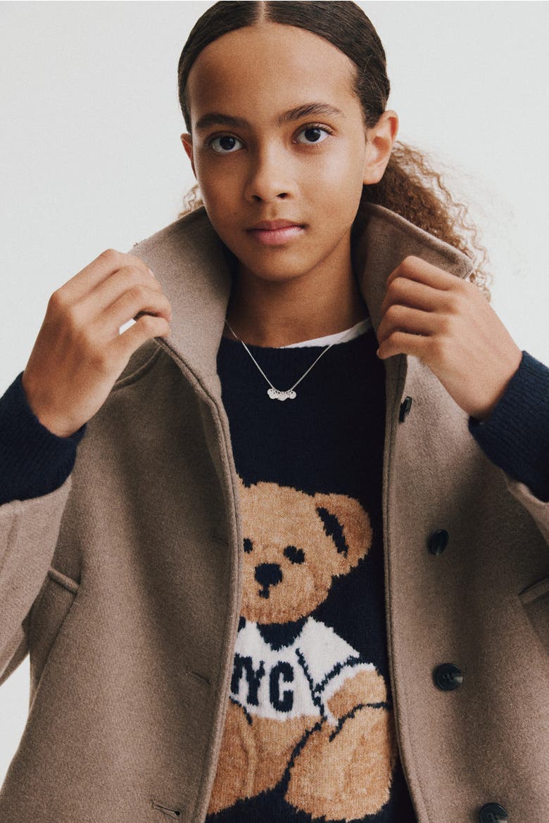 Loose-Fit Motif-Detail Sweater, Alternate, color, Navy blue/teddy bear