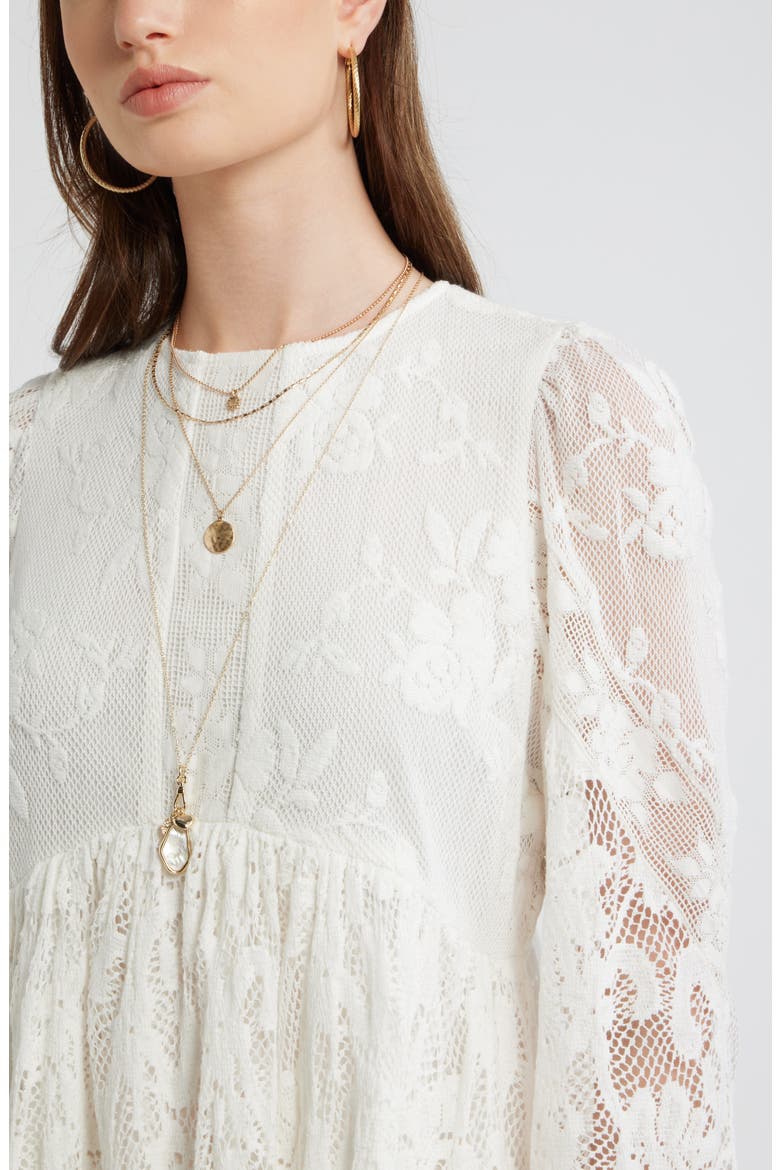 Long Sleeve Lace Babydoll Dress, Alternate, color, IVORY EGRET