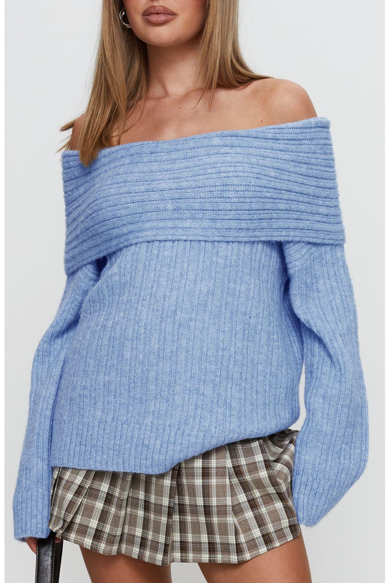 Snowie Off the Shoulder Sweater, Main, color, BLUE