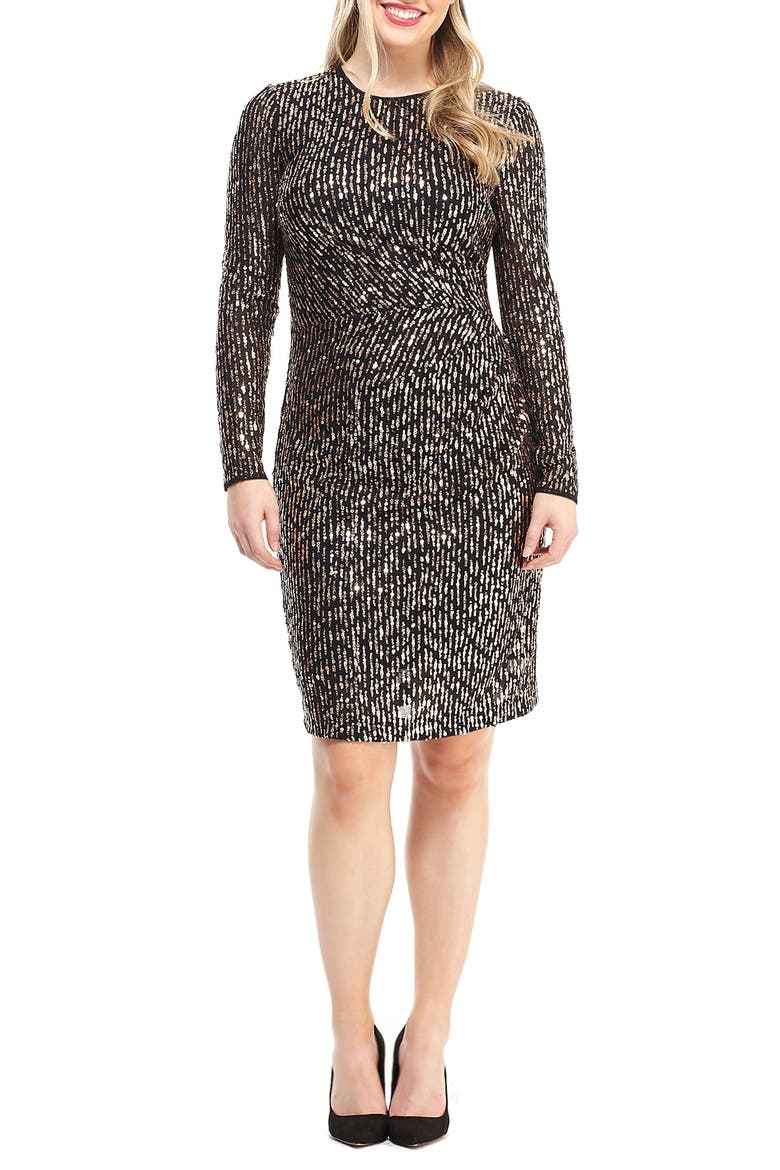 Sequin Long Sleeve Dress, Main, color, BLACK/ ROSE
