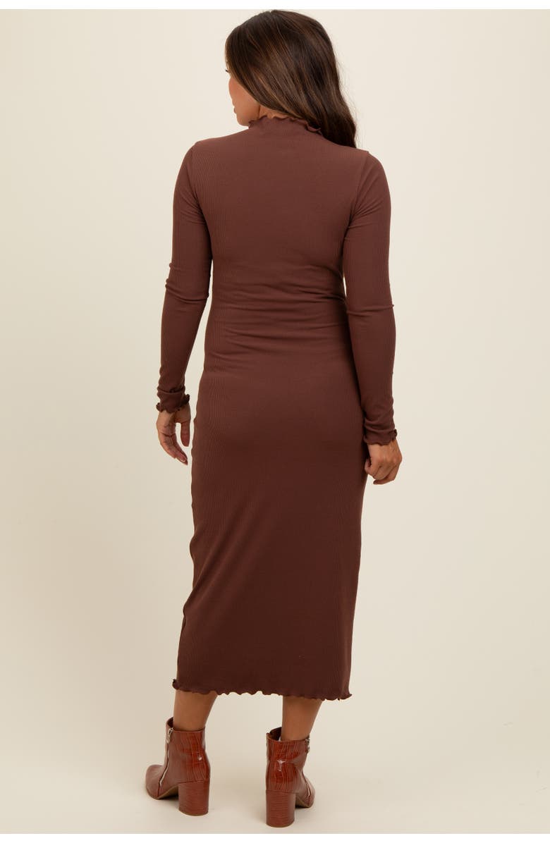 PinkBlush Ruffle Mock Neck Long Sleeve Midi Dress, Alternate, color, Brown