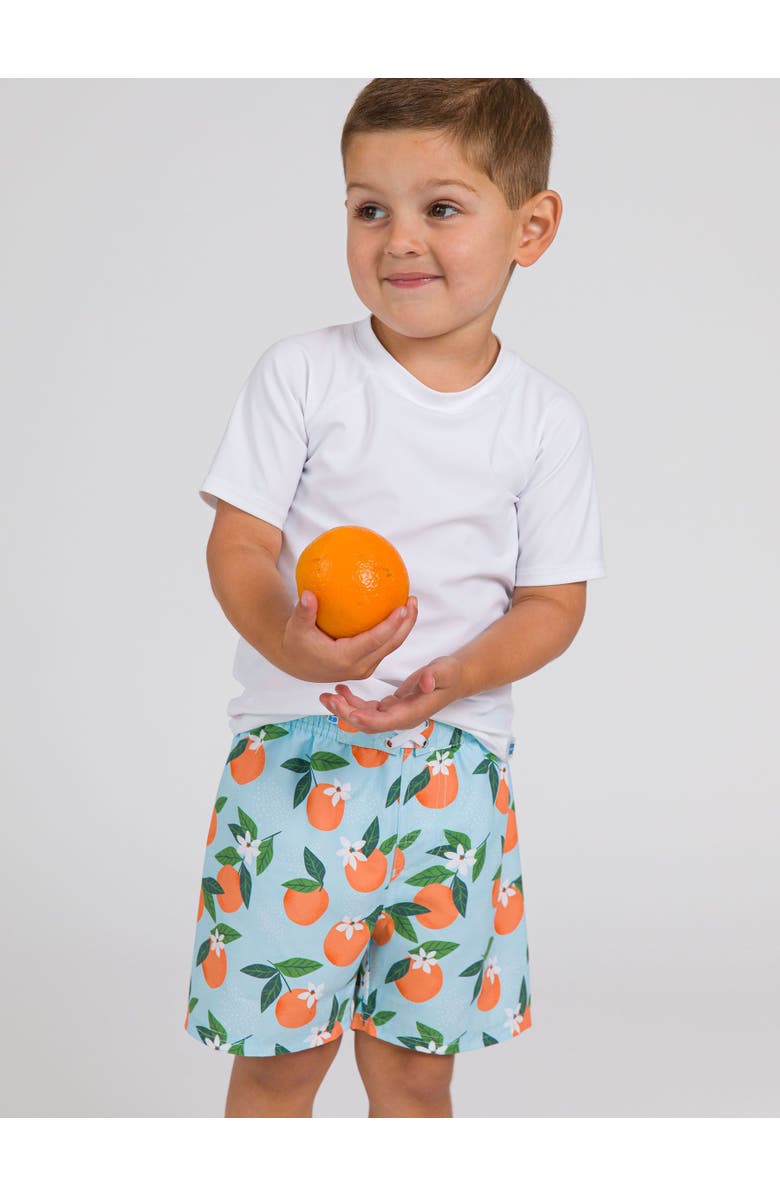 RuggedButts Boys Orange You The Sweetest UPF50+ Swim Trunks, Alternate, color, Blue Orange You The Sweetest