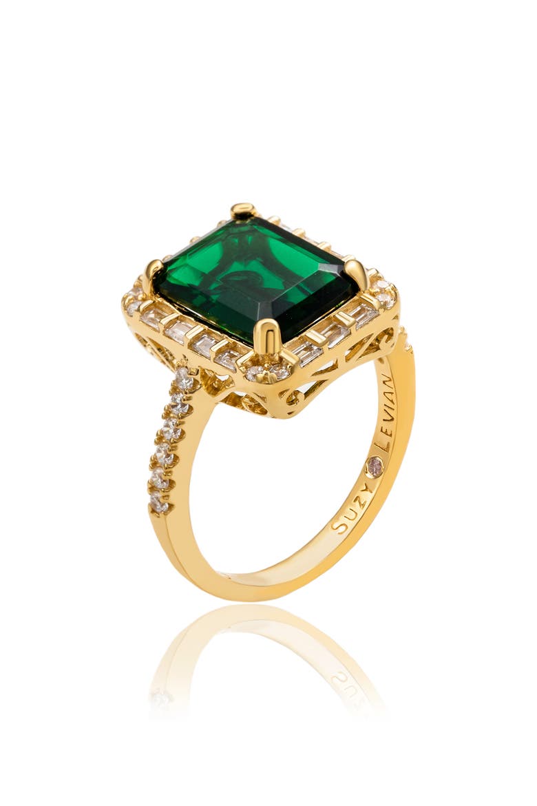Emerald Cut Cubic Zirconia Halo Ring, Alternate, color, GREEN