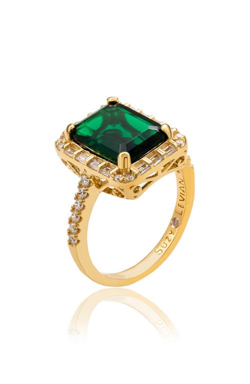 Suzy Levian Emerald Cut Cubic Zirconia Halo Ring In Gold