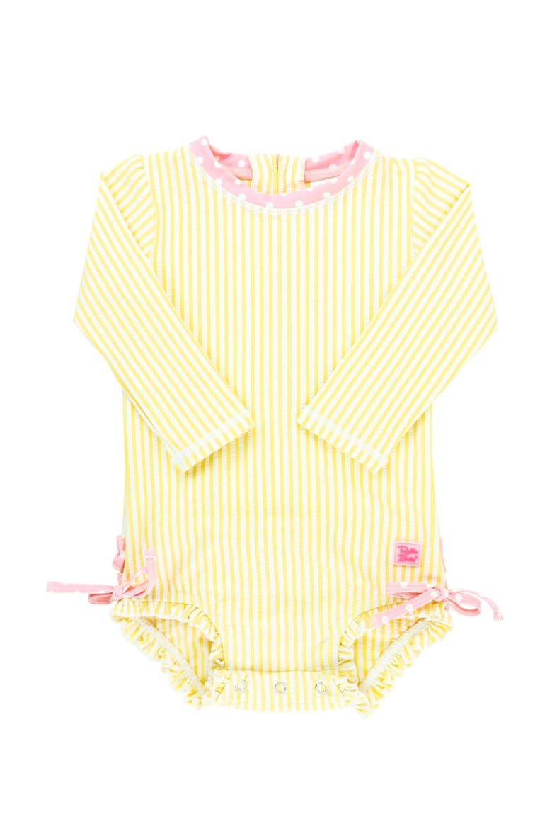 Girls Seersucker Long Sleeve Upf50+ One Piece Rash Guard, Main, color, Banana Seersucker