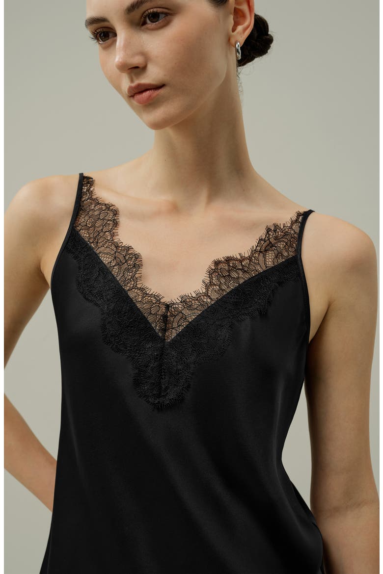 Women's Bias Cut Lace-Trimmed Silk Camisole, Alternate, color, Black