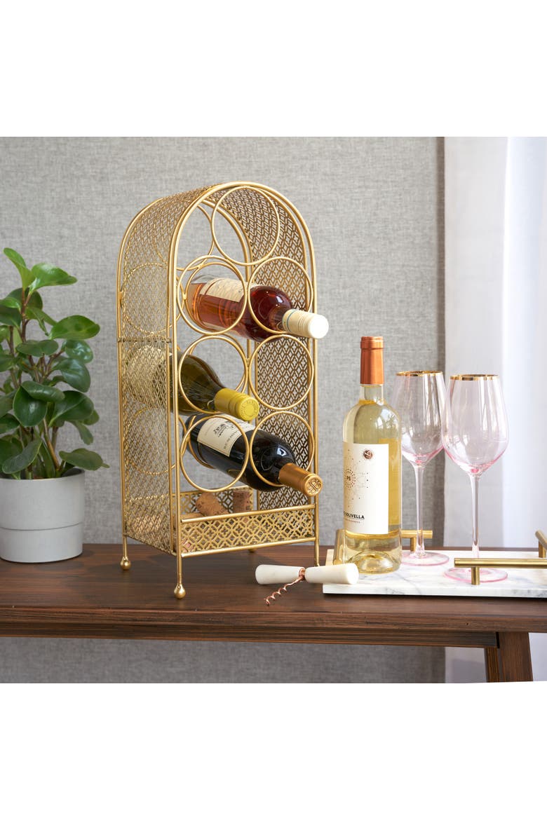 Trellis 7-Bottle Wine Rack, Alternate, color, Gold