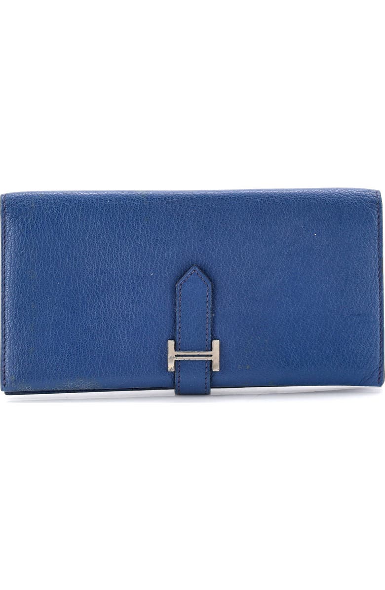 Pre-Owned Hermes Bearn Wallet Chevre Mysore Long, Main, color, Bleu De Malte