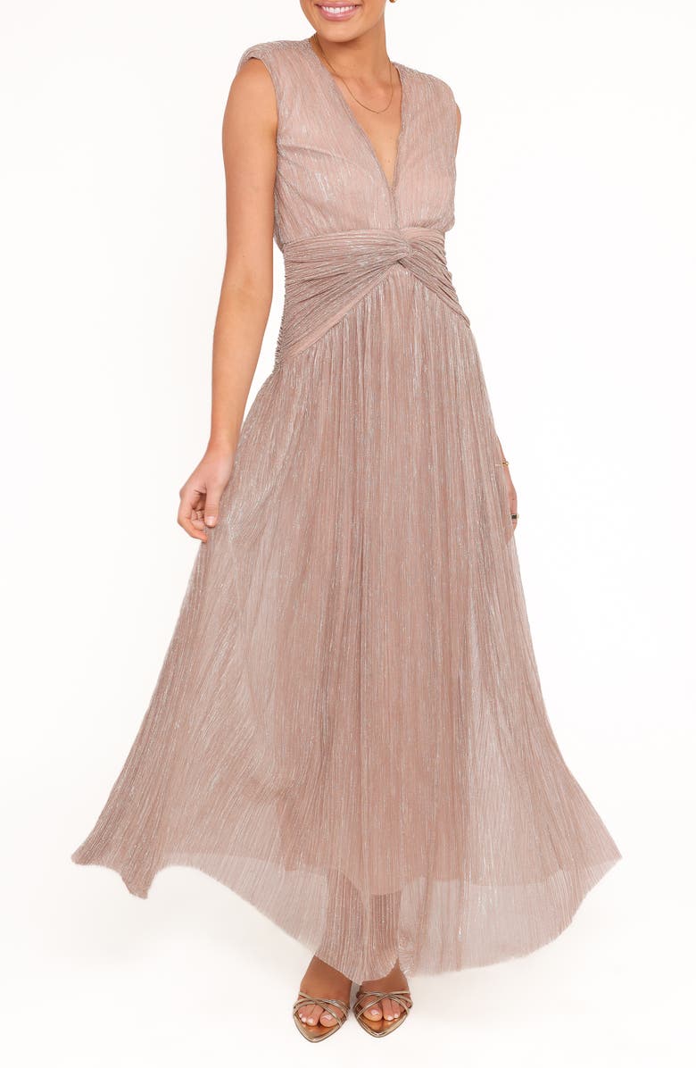 Petal & Pup Cara Metallic Maxi Dress, Main, color, Rose Gold
