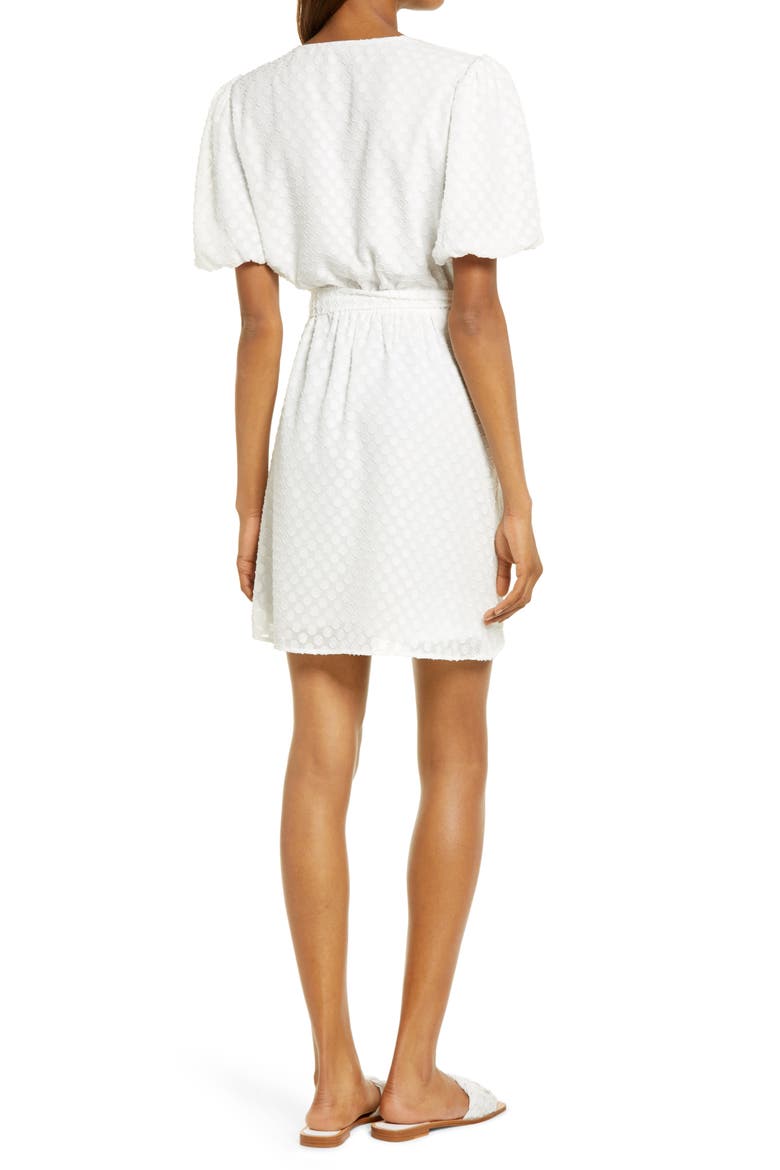 Dot Jacquard Faux Wrap Dress, Alternate, color, WHITE