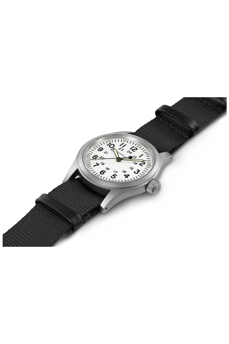 Khaki Field Mechanical NATO Strap Watch, 38mm, Alternate, color, WHITE