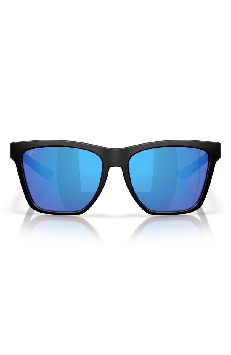 Costa Del Mar 57mm Polarized Mirrored Rectangular Sunglasses, Main, color, Matte Black/ Blue Mirror 580G