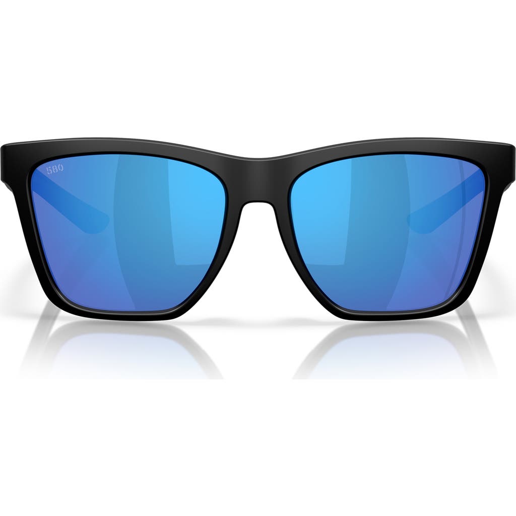 Costa Del Mar 57mm Polarized Mirrored Rectangular Sunglasses In Matte Black/blue Mirror 580g