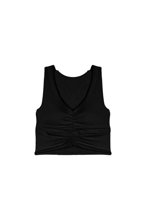 Cheeky Cherry Ruched Sports Bra In Black