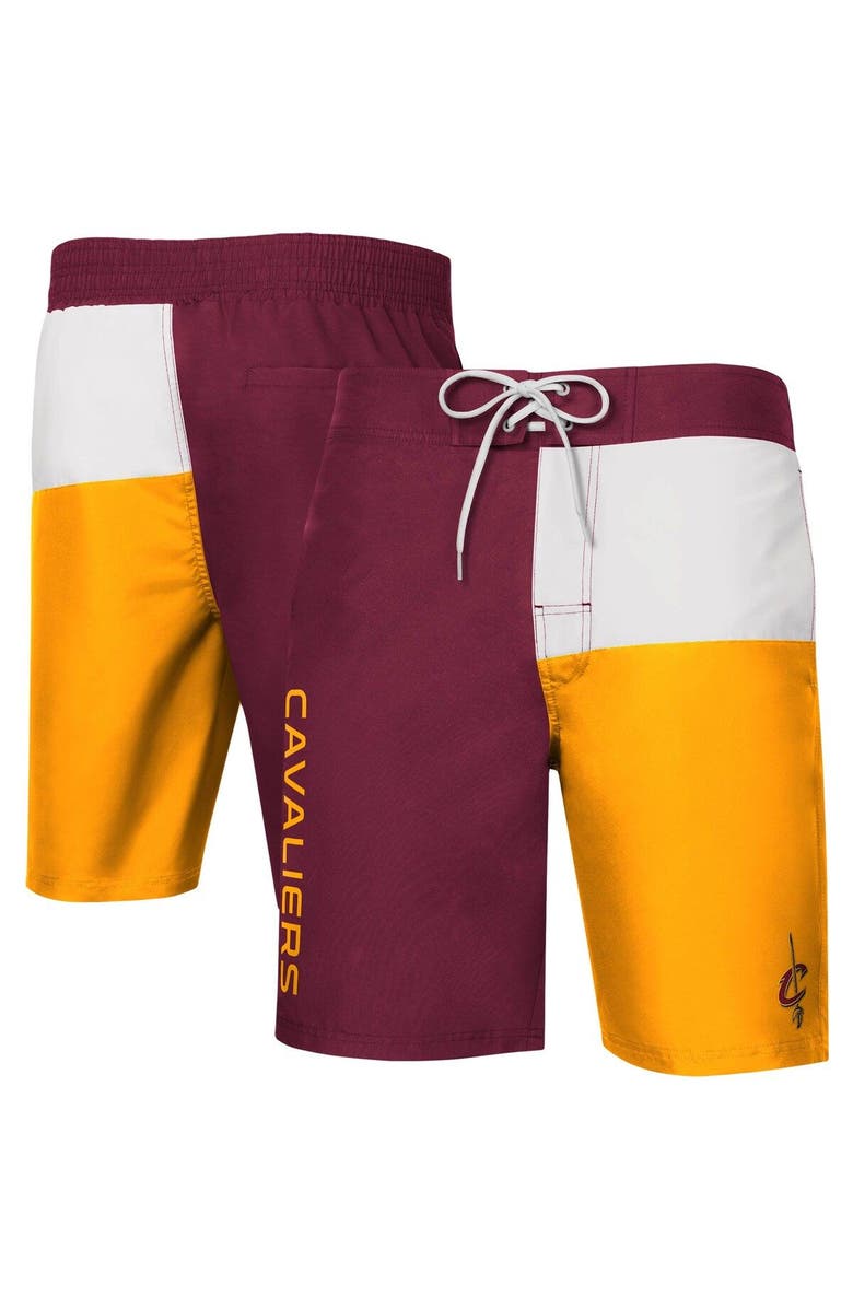 G-III SPORTS BY CARL BANKS Men's G-III Sports by Carl Banks Wine/Gold Cleveland Cavaliers Breeze Color Block Swim Trunks, Alternate, color,
