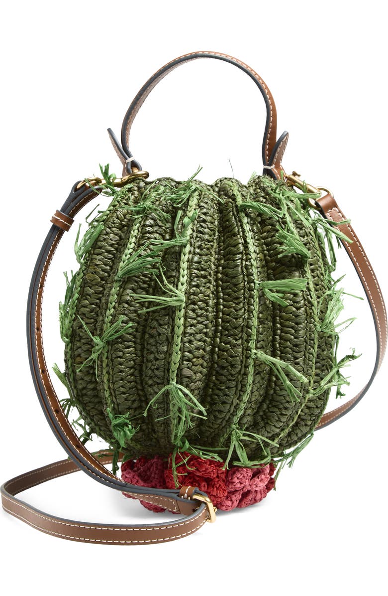Anya Hindmarch Cactus Crochet Raffia Crossbody Bag, Main, color, Khaki